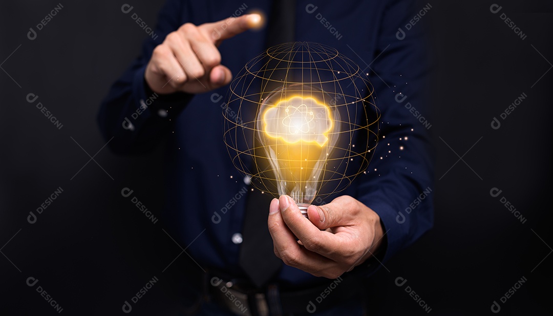 Mão segurando, conceito, lâmpada, novas ideias