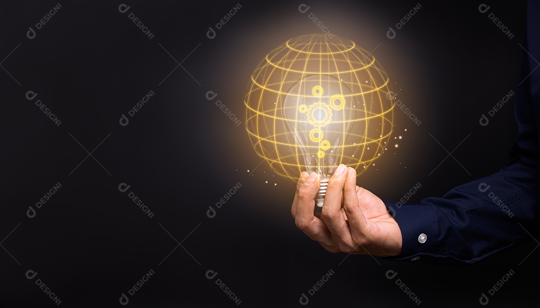 Mão segurando, conceito, lâmpada, novas ideias