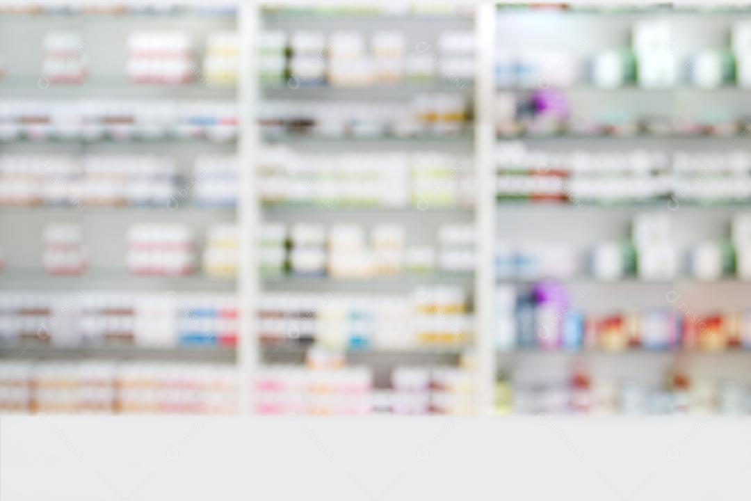 armário de remédios embaçado e loja de remédios e farmácia para segundo plano