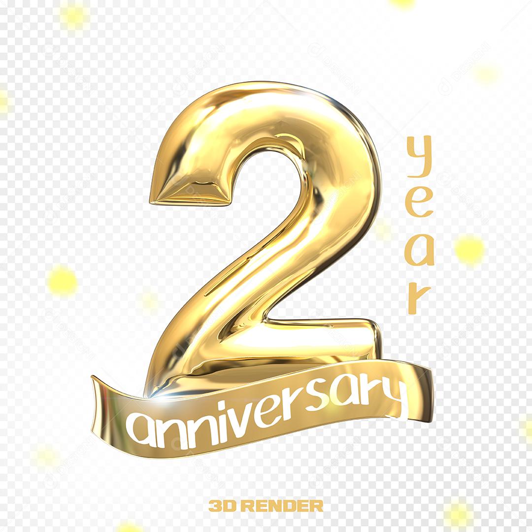 Aniversário de 2 Anos Elemento 3D Dourado PSD