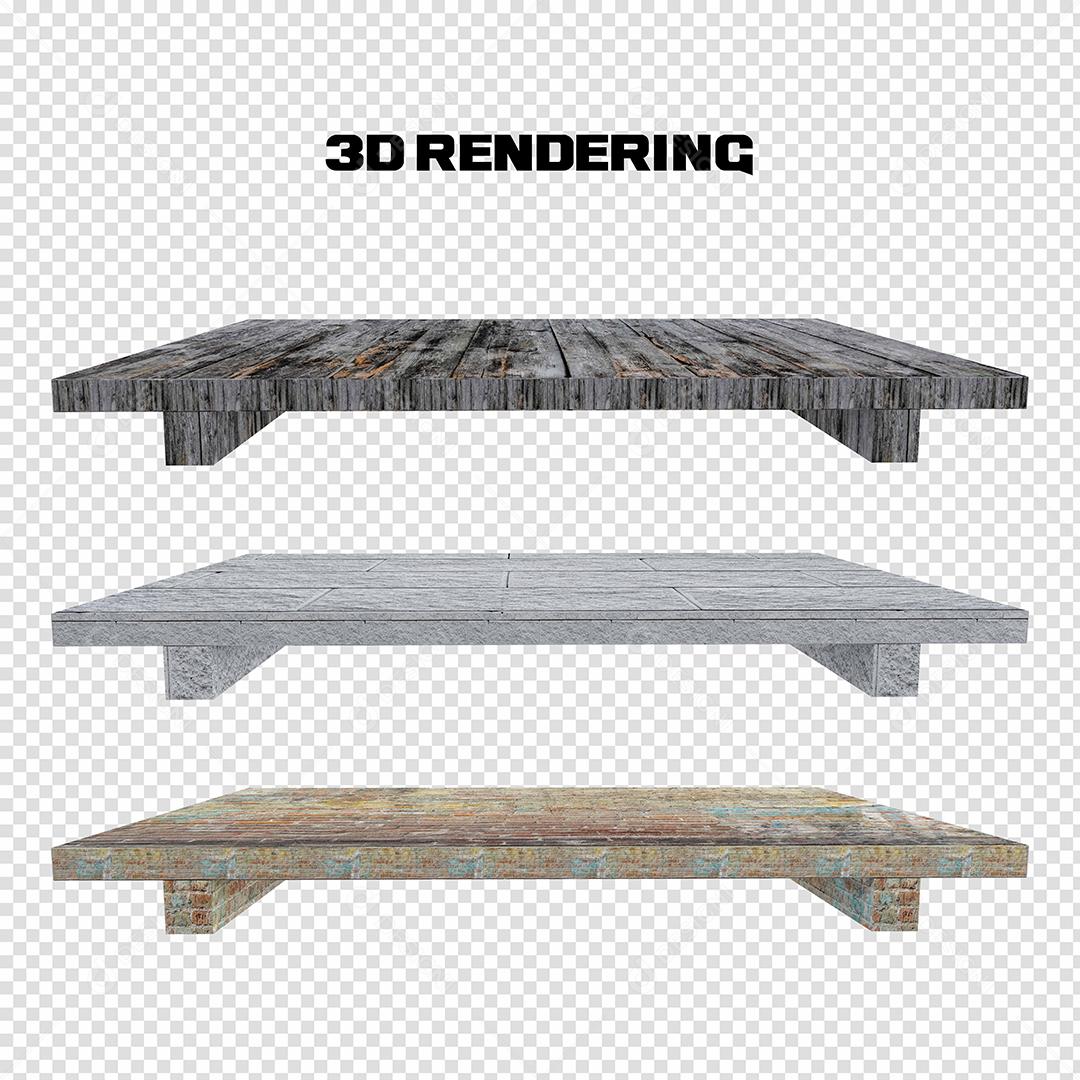 Elemento 3D Mesas de Madeira clara para composição PSD