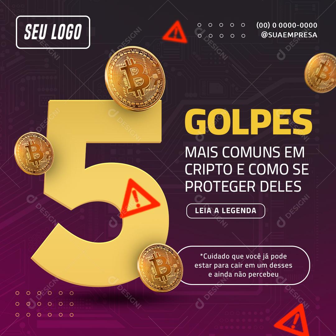 Social Media 5 Golpes Mais Comuns Em Cripto PSD Editável