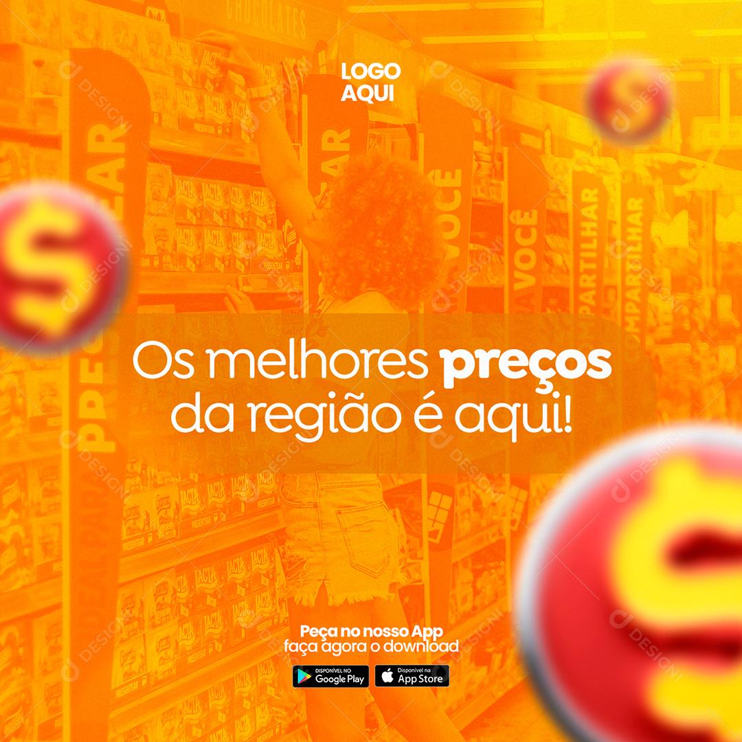 Os melhores preços da  região é aqui Supermercado Social Media PSD Editável