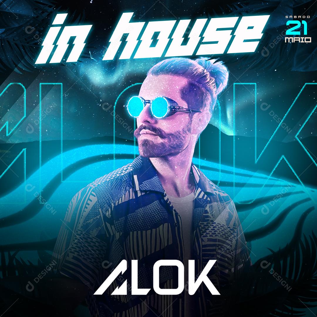 Social Media Flyer In House Dj Alok PSD Editável