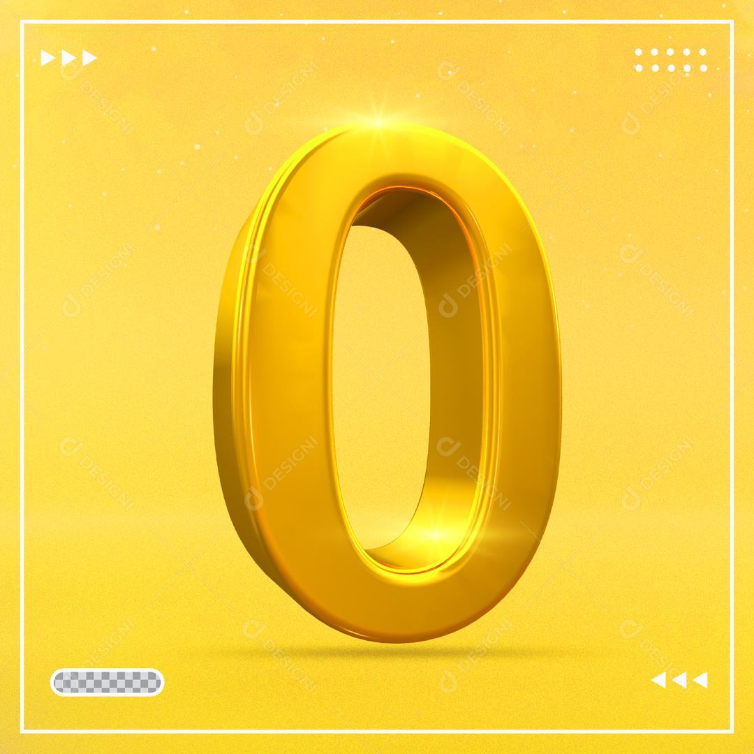 Número 0 Dourado 3D Para composição PSD