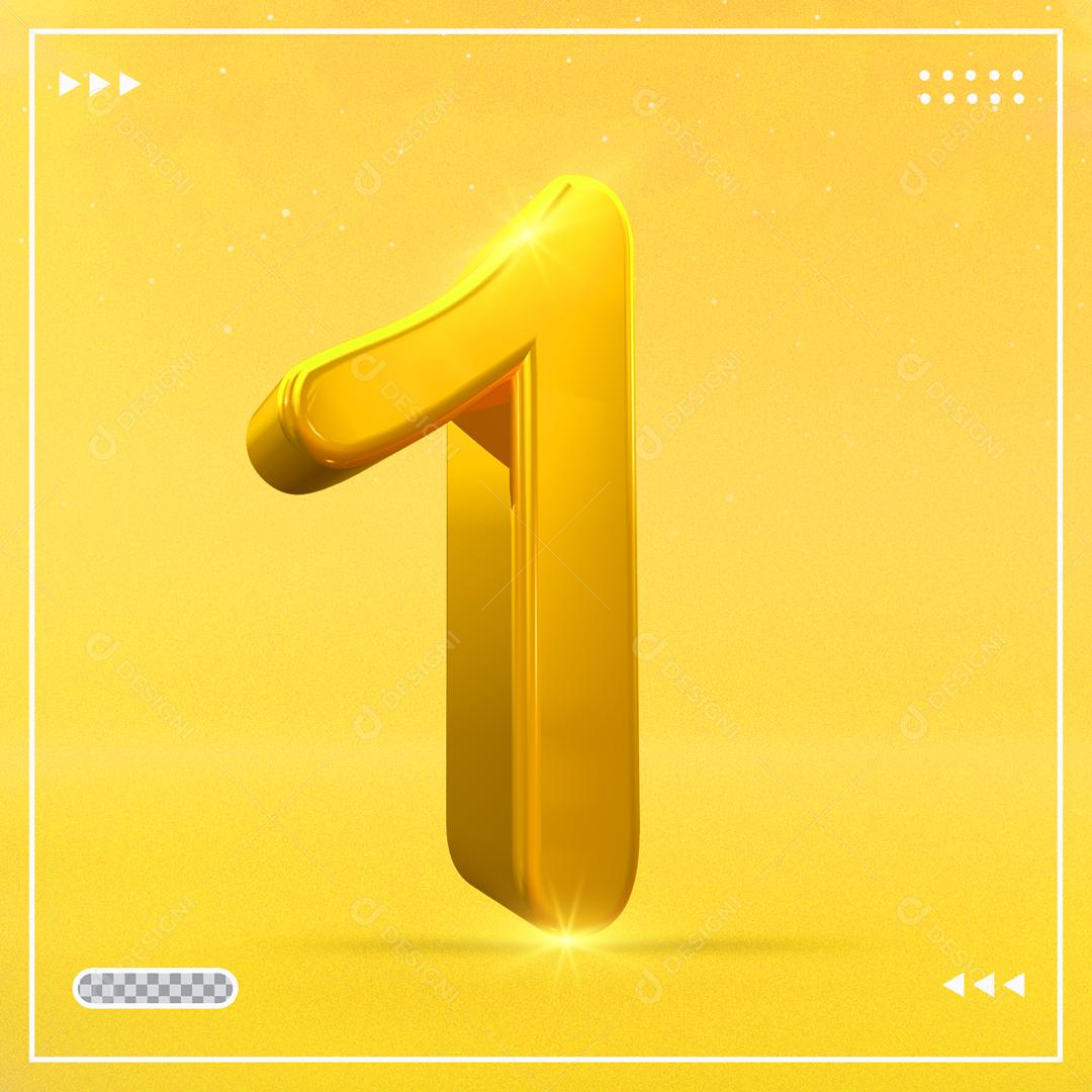 Número 1 Dourado 3D Para composição PSD