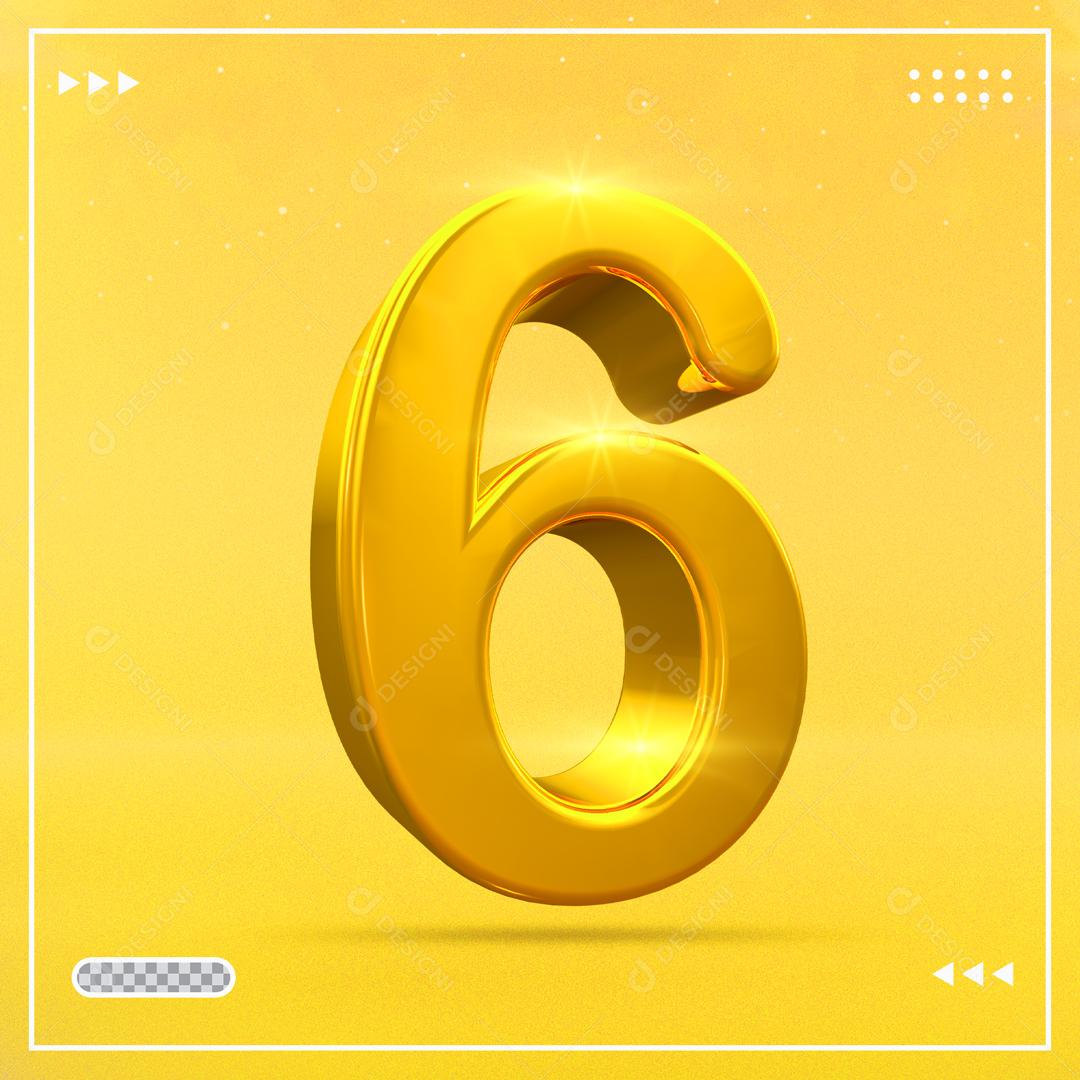 Número 6 Dourado 3D Para composição