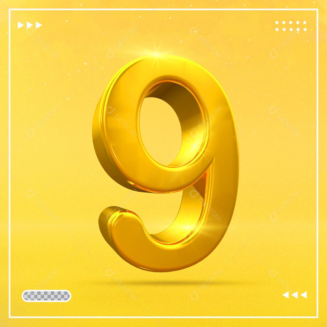 Número 9 Dourado 3D Para composição