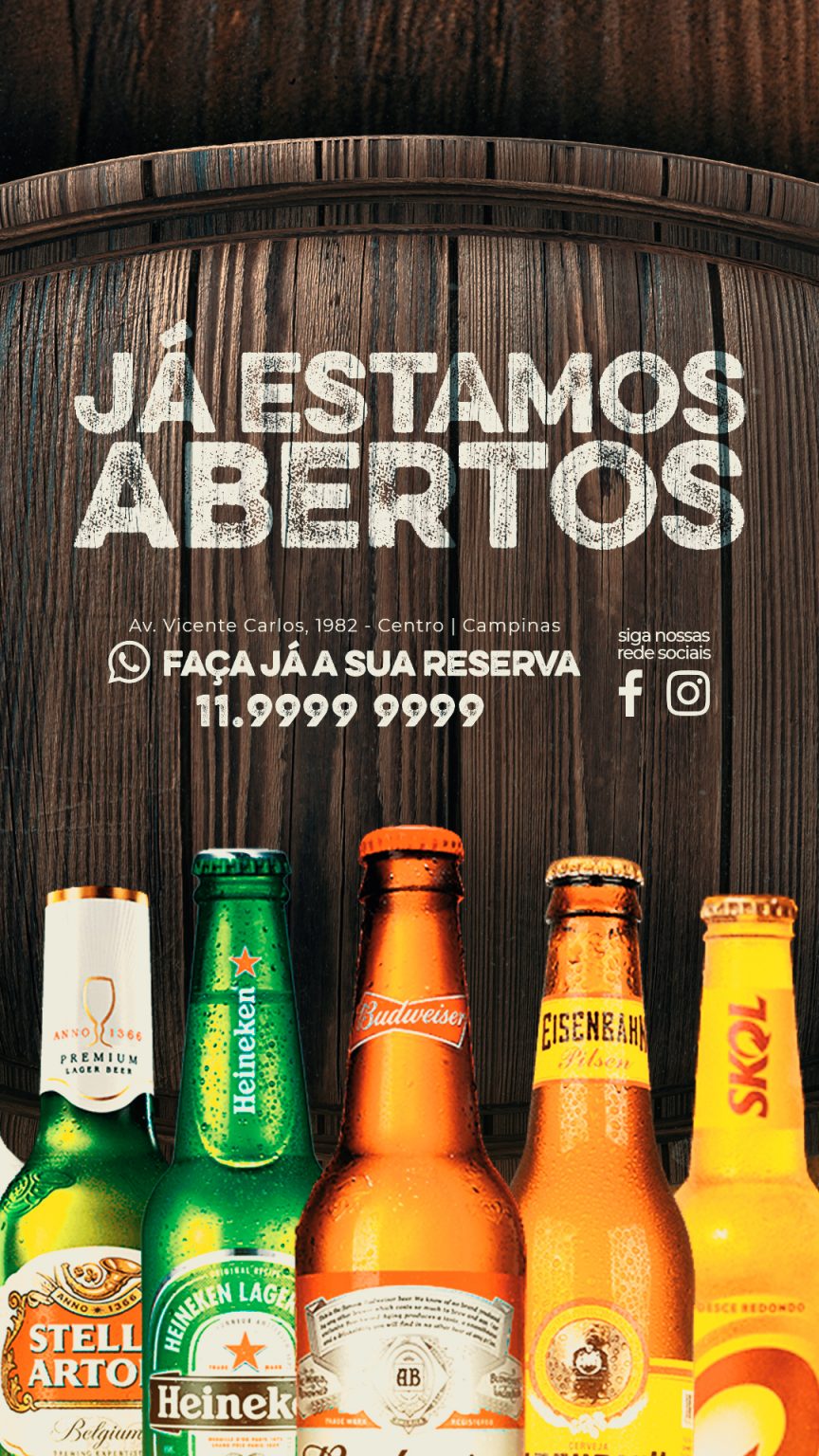 Story Bares Já Estamos Abertos Botecos Social Media PSD Editável