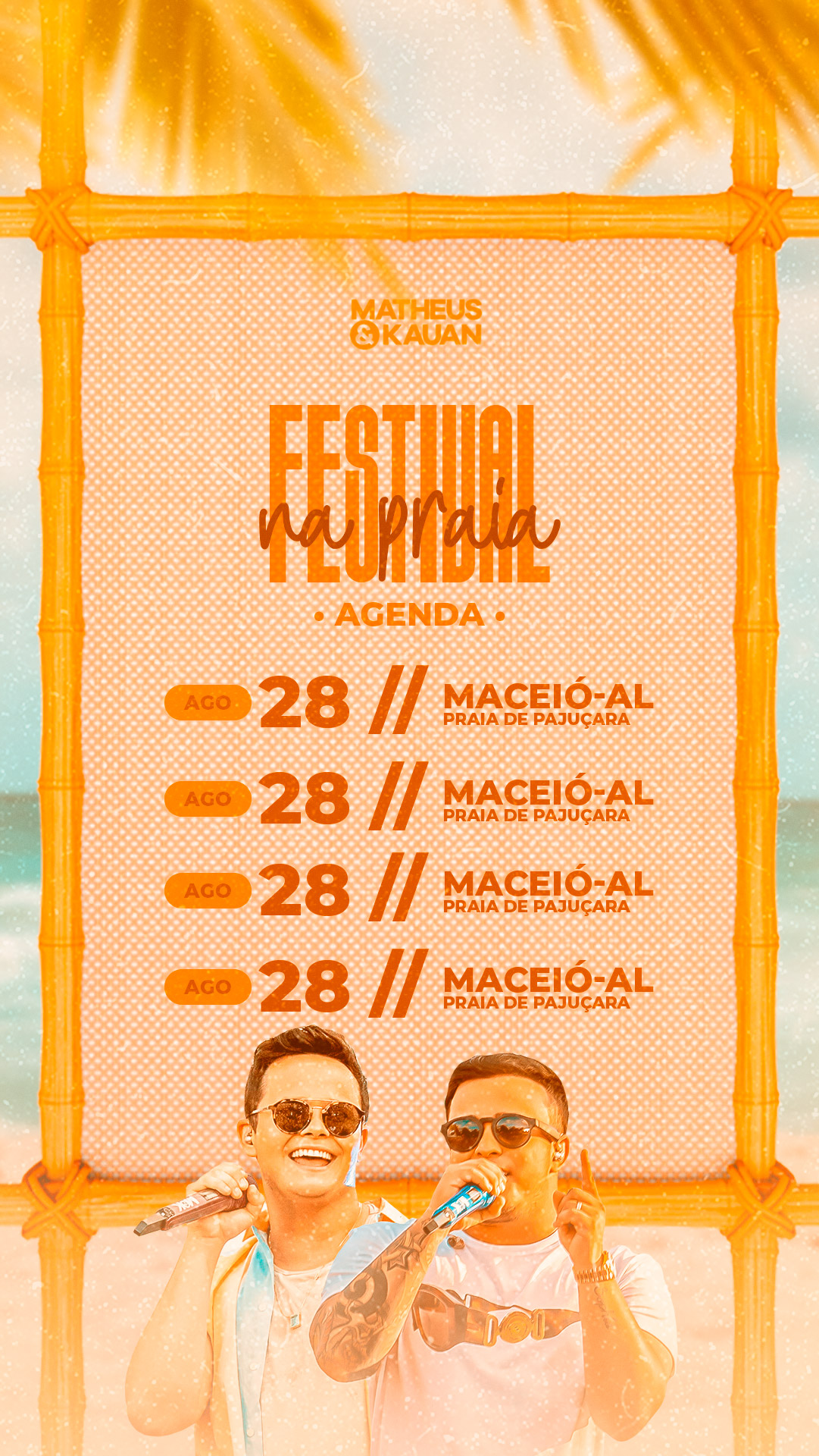 Flyer Story Festival na Praia Shows Matheus e Kauan Social Media PSD Editável