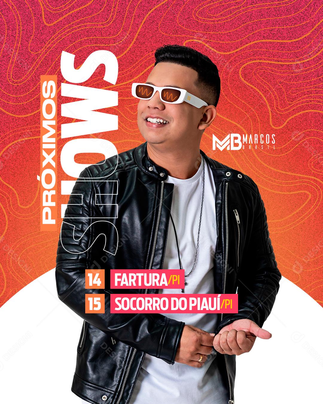 Flyer Show Eventos Próximos Shows Marcos Brasil PSD Editável