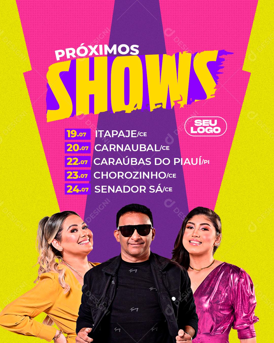 Social Media Flyer Próximos Shows Datas Eventos Cantores PSD Editável