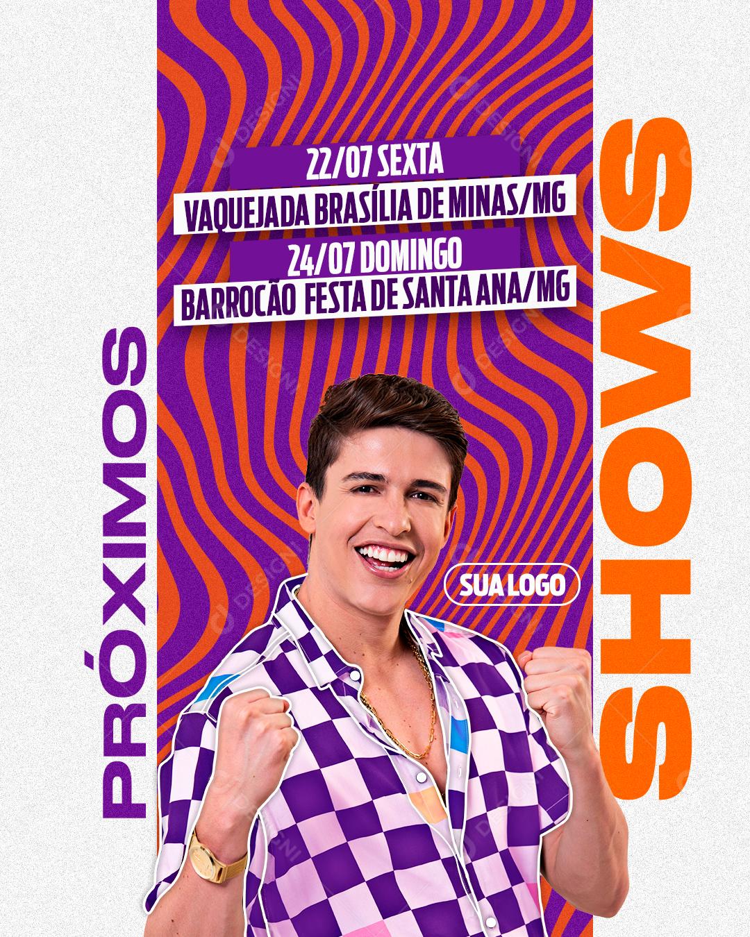 Social Media Flyer Próximos Shows Cantor PSD Editável