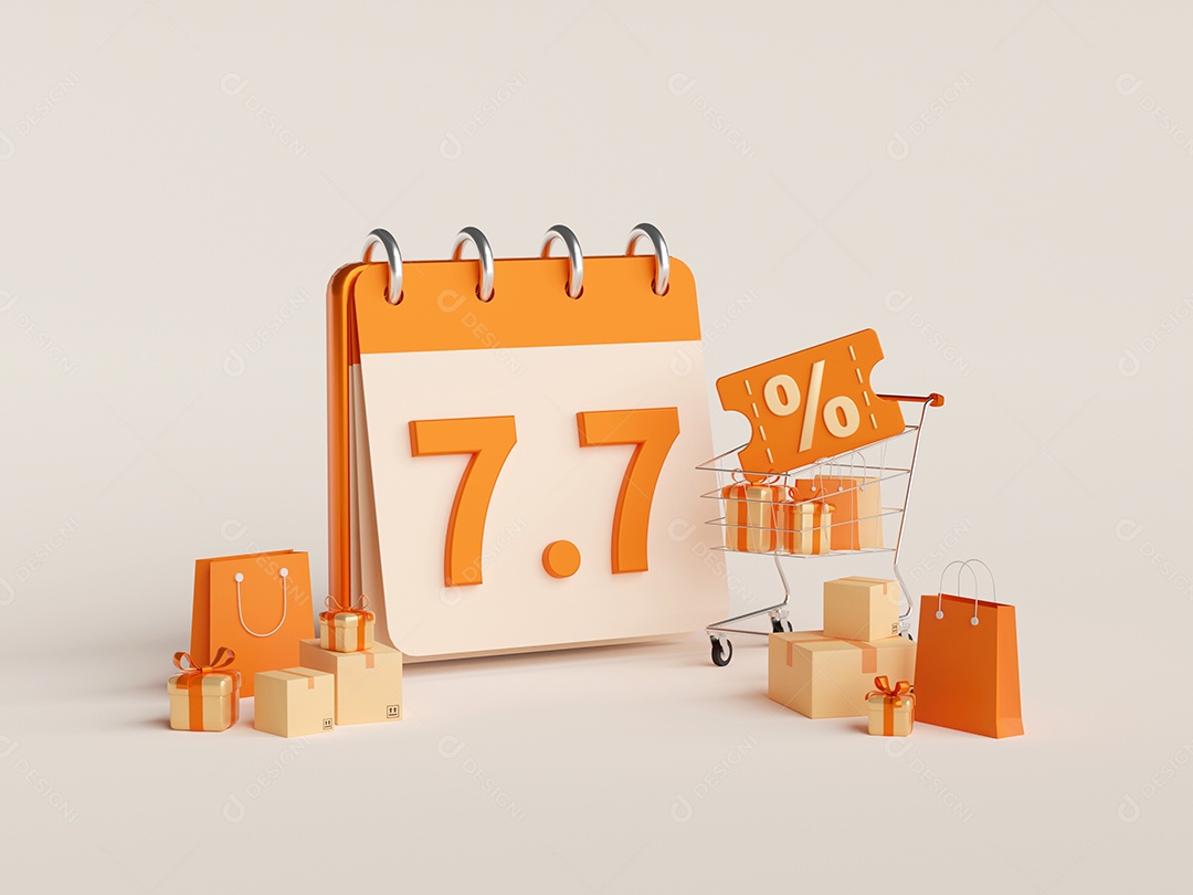 Ilustração 3D do acordo de promoção 7.7 com preço de desconto para fazer compras