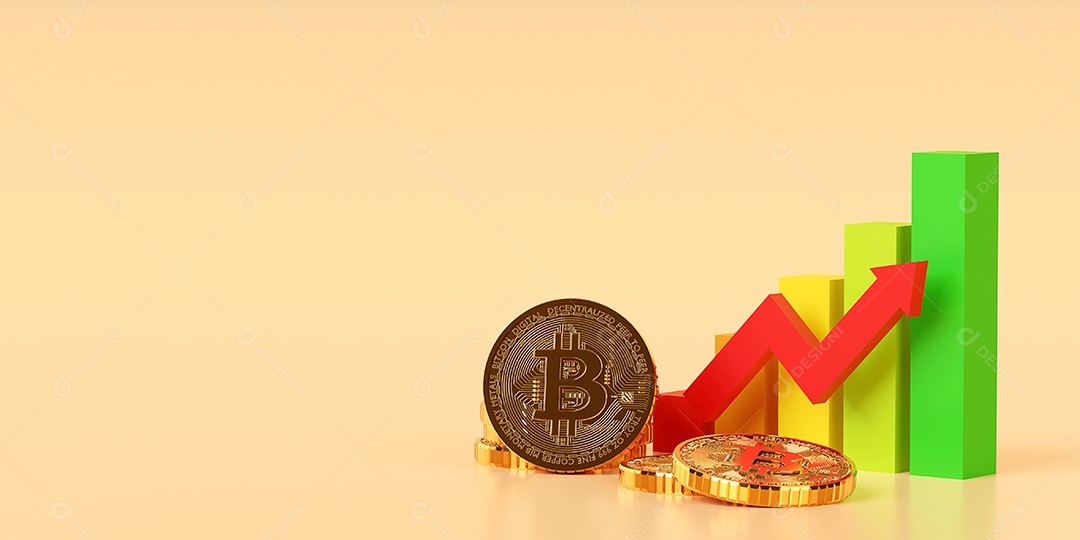 Conceito de investimento, gráfico gráfico da tendência do bitcoin BTC bitcoin do mercado de ações, ilustração 3d