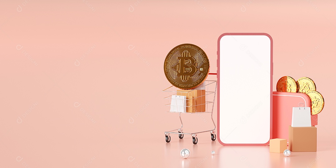 Lupa fecha no Bitcoin BTC entre barra de ouro e moeda de dólar