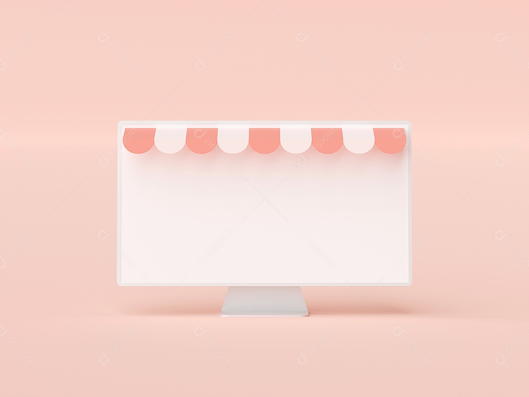 Conceito on-line de compras, maquete de monitor de tela em branco com teto solar para propaganda, ilustração 3d