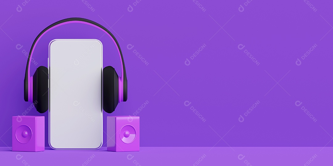 Streaming de música no aplicativo de smartphone, ilustração 3d