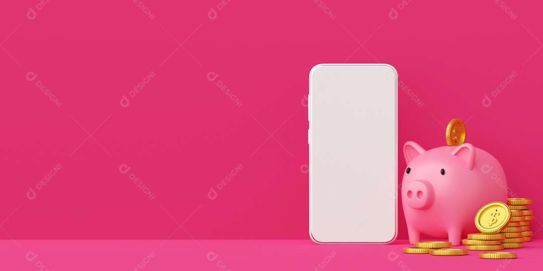 Poupança de dinheiro e conceito de investimento, colocando moedas no cofrinho, ilustração 3d