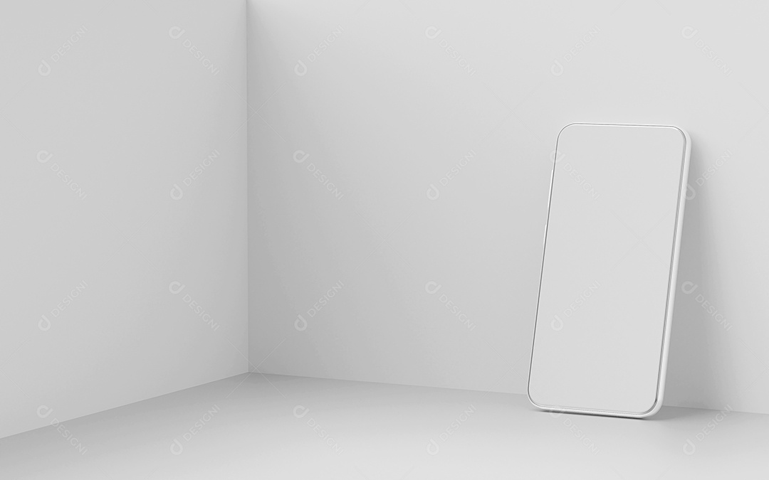 Maquete mínima de smartphone de tela vazia em fundo branco, renderização em 3d