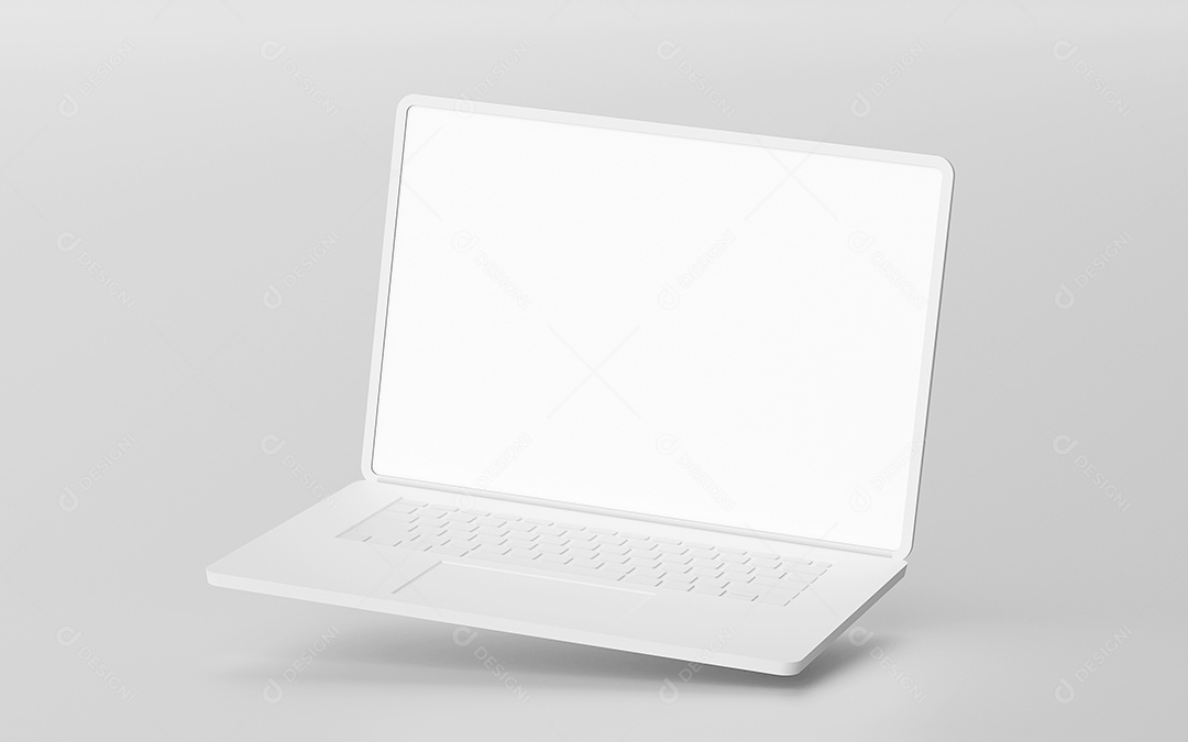 Maquete de tela em branco de laptop flutuante minimalista, renderização em 3D