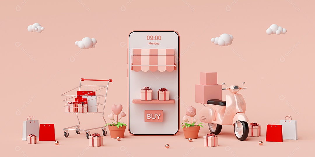 Conceito de comércio eletrônico, compras online e serviço de entrega