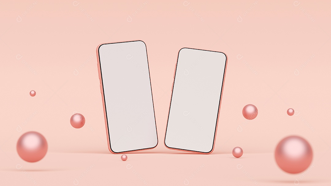 Maquete de smartphone de tela em branco no fundo rosa, renderização em 3d