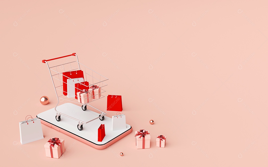 Fundo de banner de propaganda para web design, sacola de compras