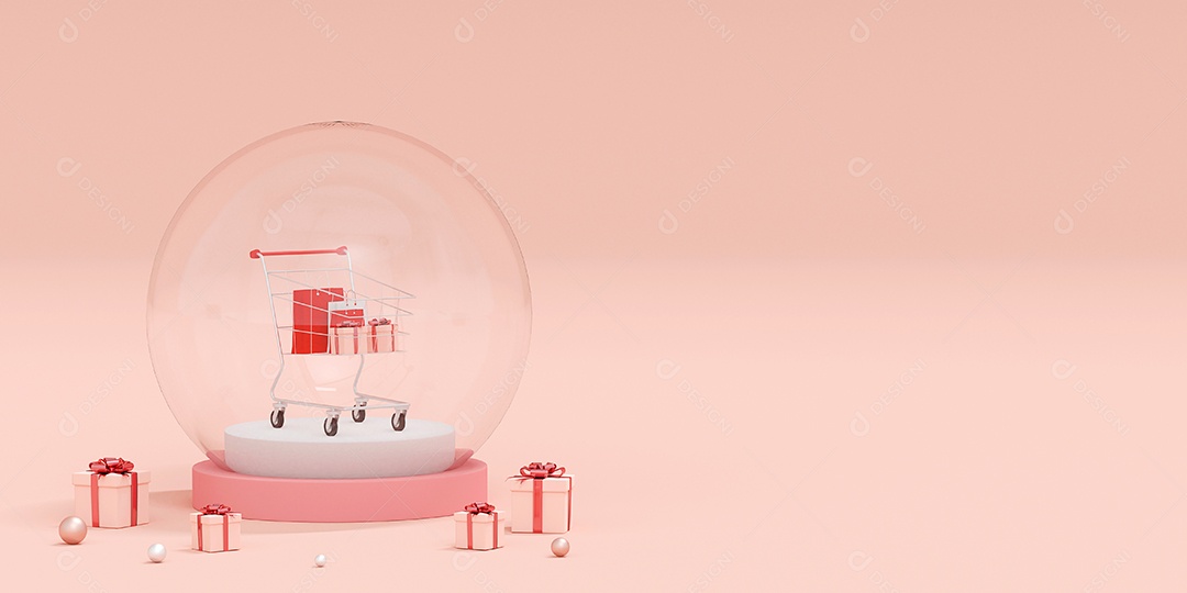 Fundo de banner de propaganda para web design, sacola de compras