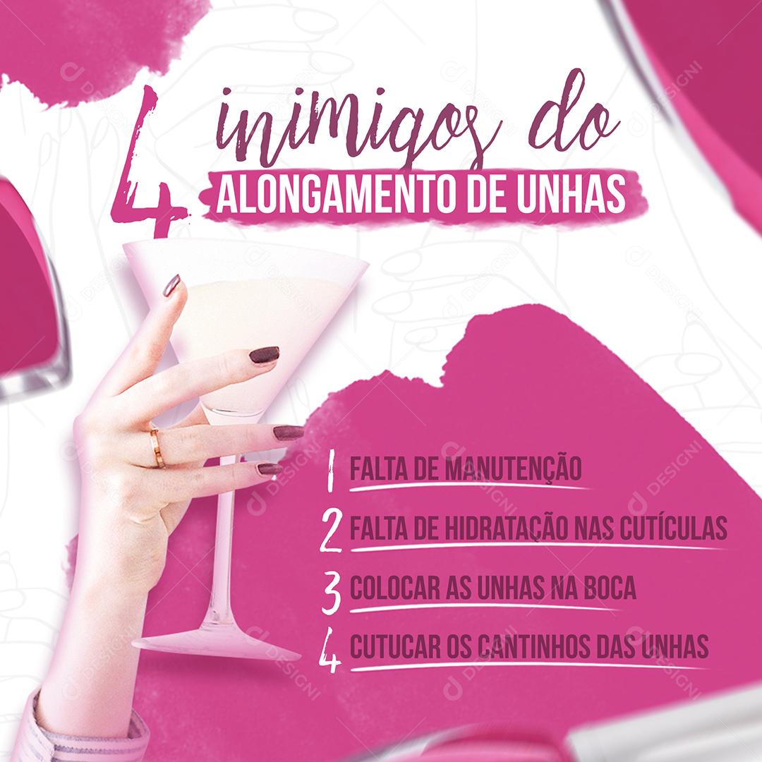 Quatros inimigos do alongamento de unhas Manicure Social Media PSD Editável