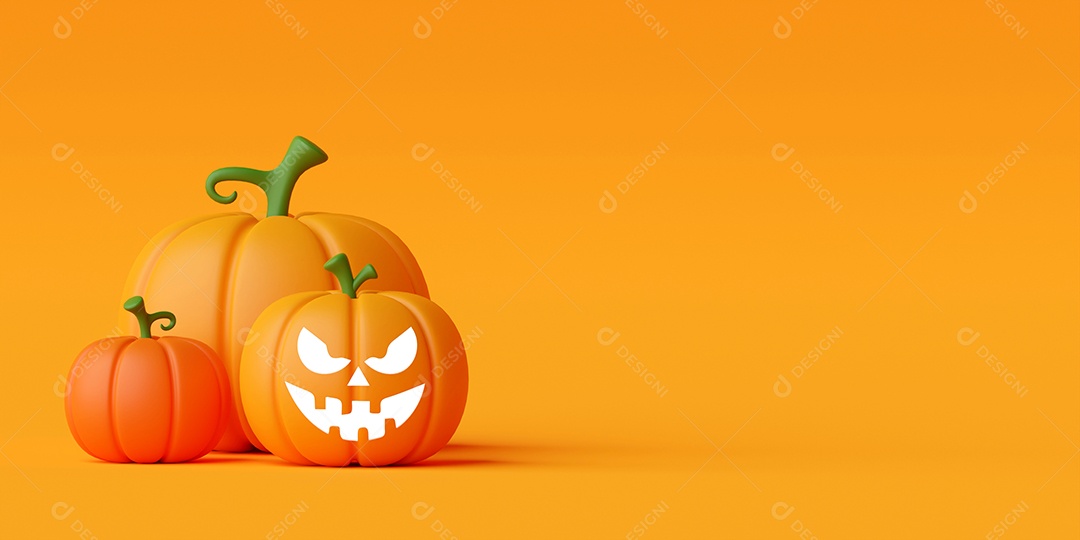 Feliz dia das bruxas com abóboras de halloween, ilustração 3D mínima