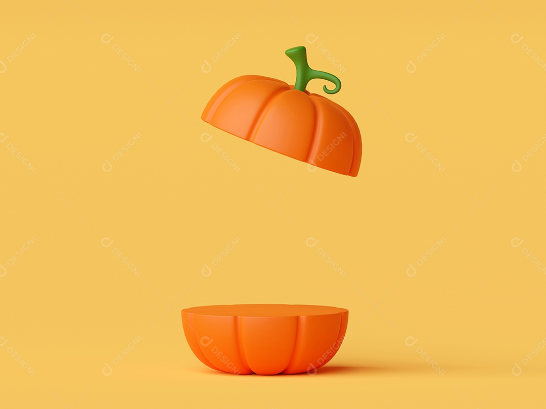 ilustração 3D do pódio de Halloween com abóboras de Halloween