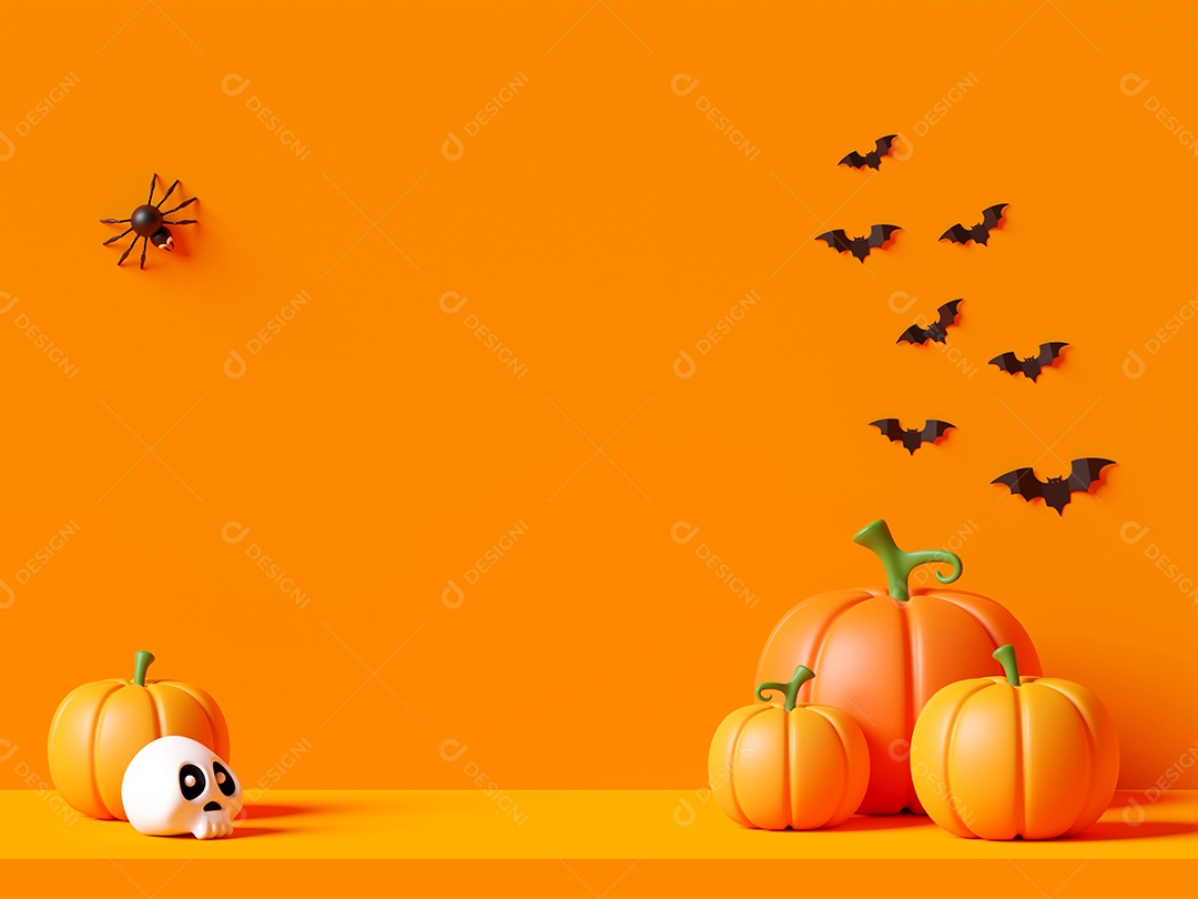 Feliz palco amarelo de Halloween com abóboras, ilustração 3d