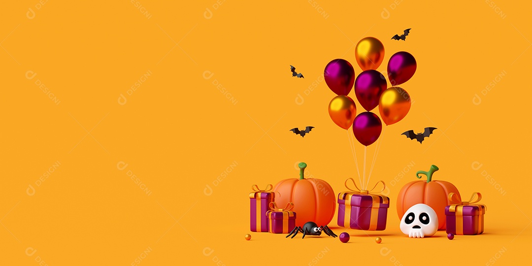 ilustração 3d da bandeira feliz do dia de Halloween com caixa de presente