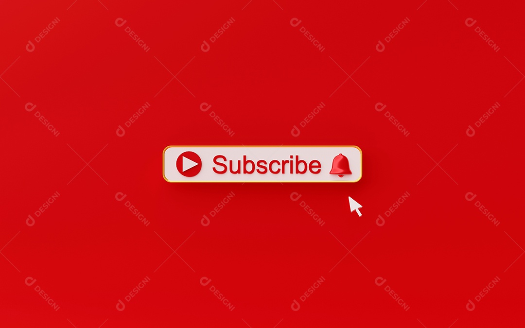 Botão mínimo de inscrição em fundo vermelho, renderização em 3D