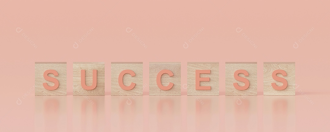 Palavra mínima SUCESSO no bloco de cubo de madeira, ilustração 3d