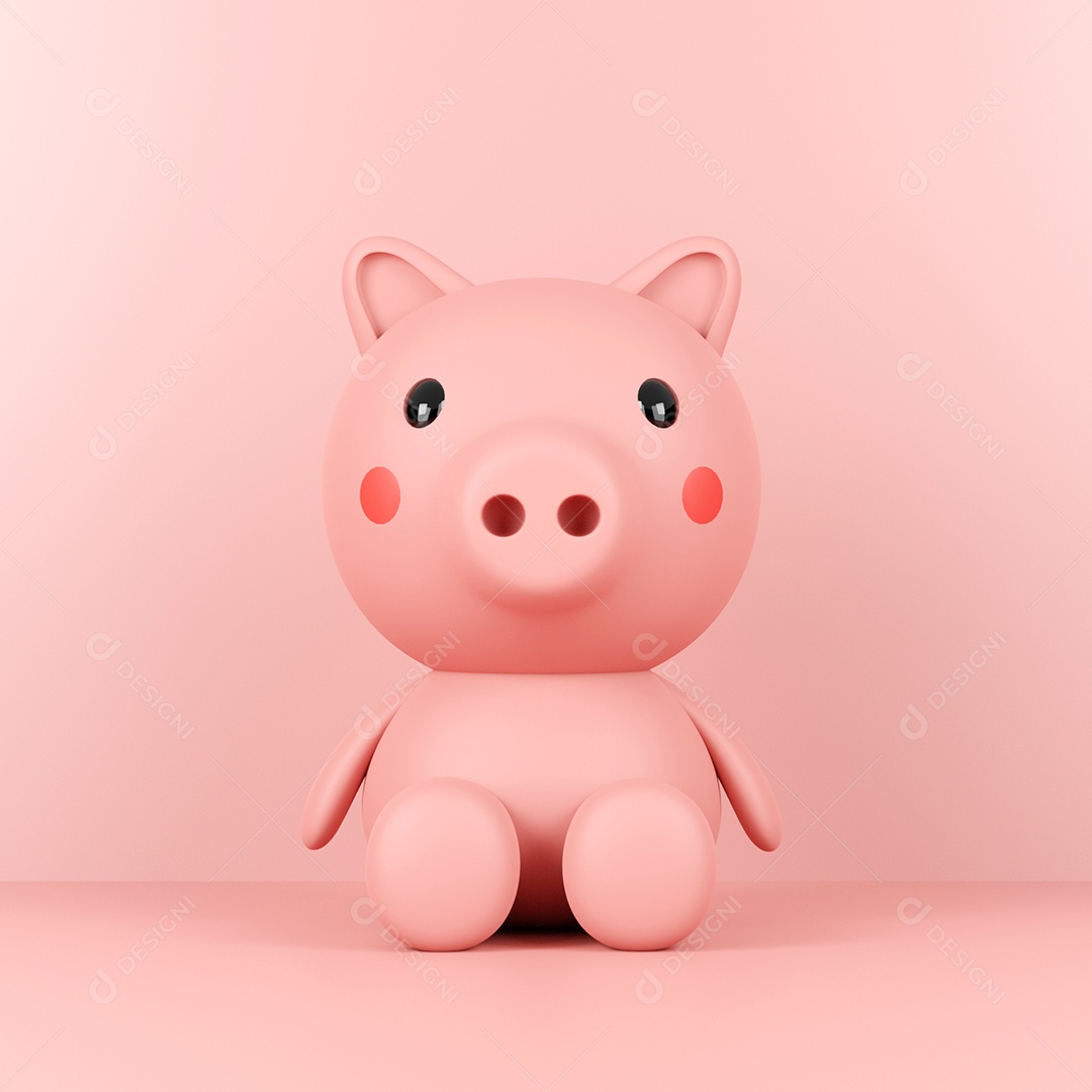 Personagem de desenho animado de porco fofo em um fundo rosa, renderização em 3d