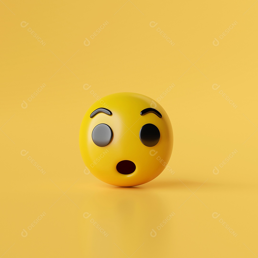 Uau emoji ícones em fundo amarelo, ilustração 3d