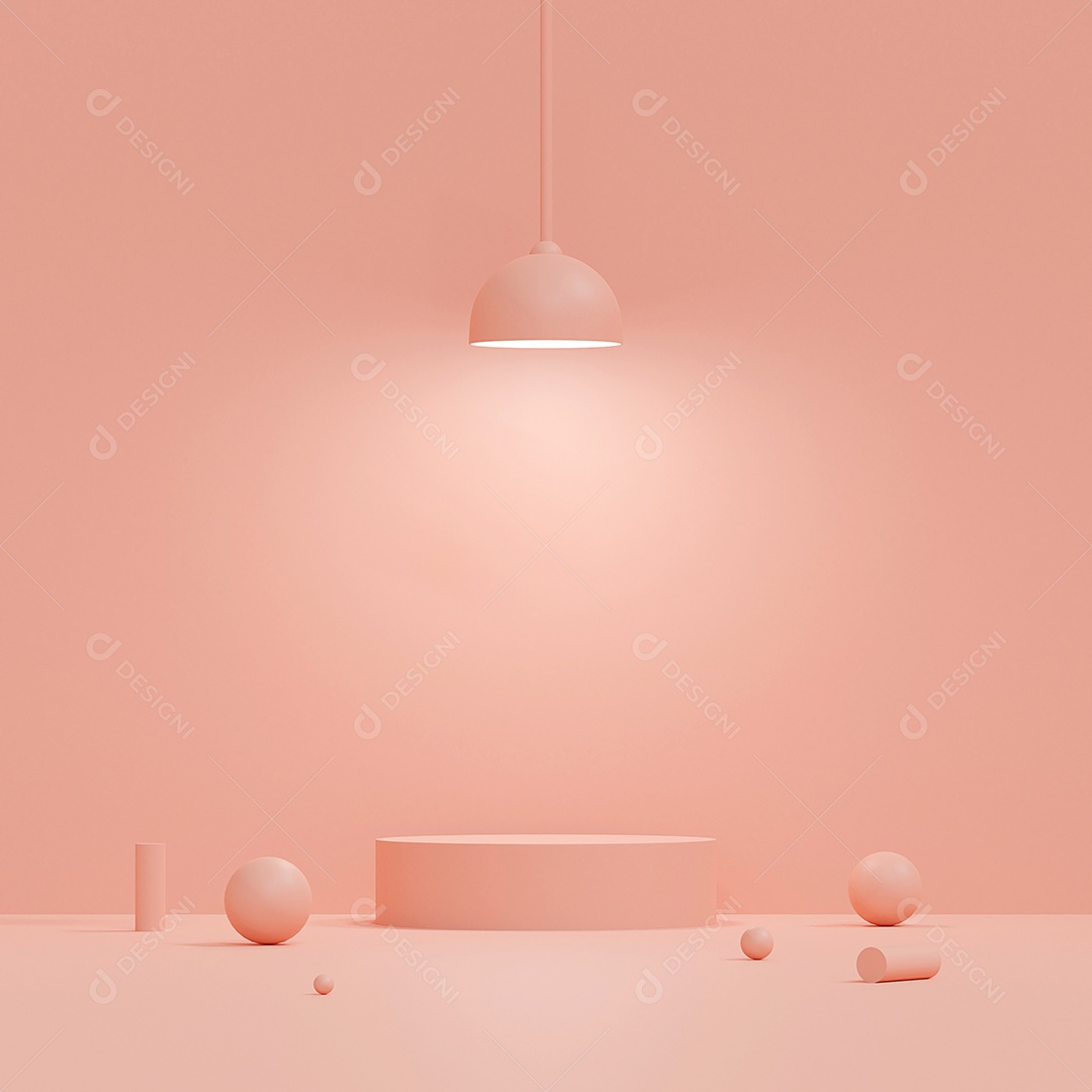 Cena de cor pastel com pódio de forma geométrica com lâmpada