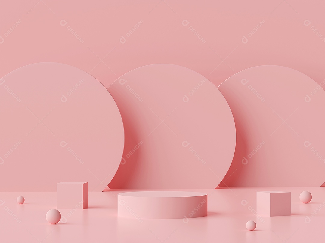 Cenário de cor pastel com pódio de forma geométrica em fundo rosa