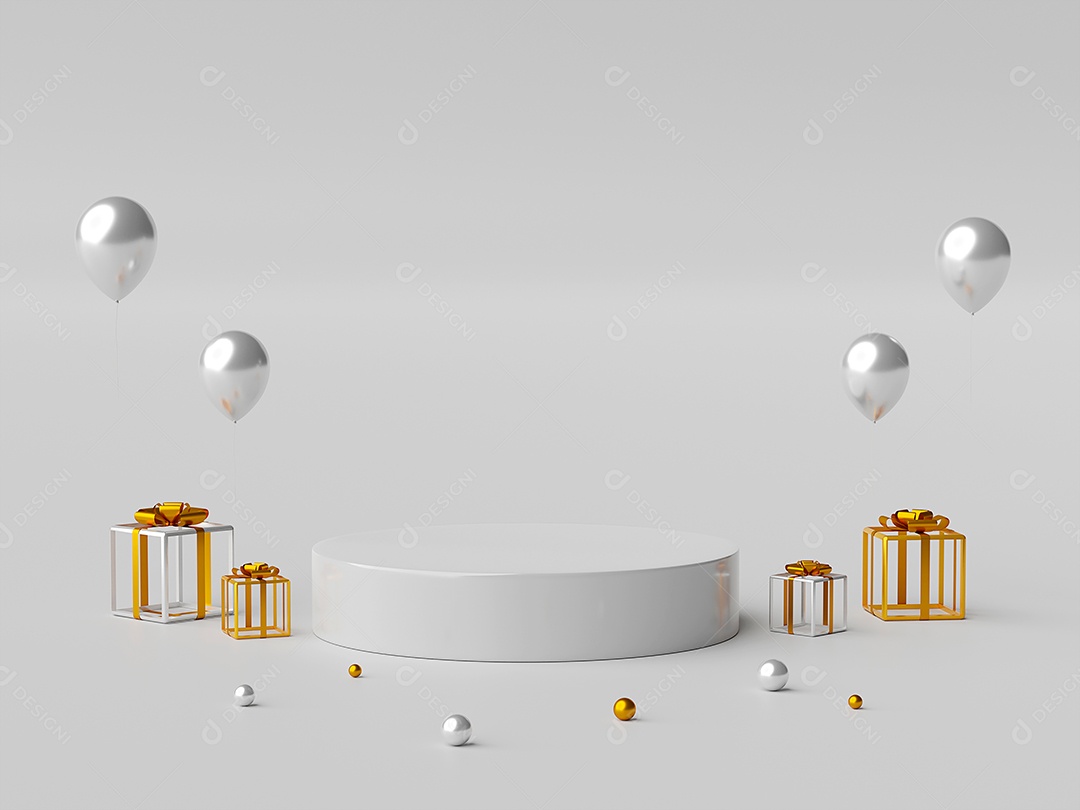 Cenário do pódio de forma geométrica mínima com presente e decoração