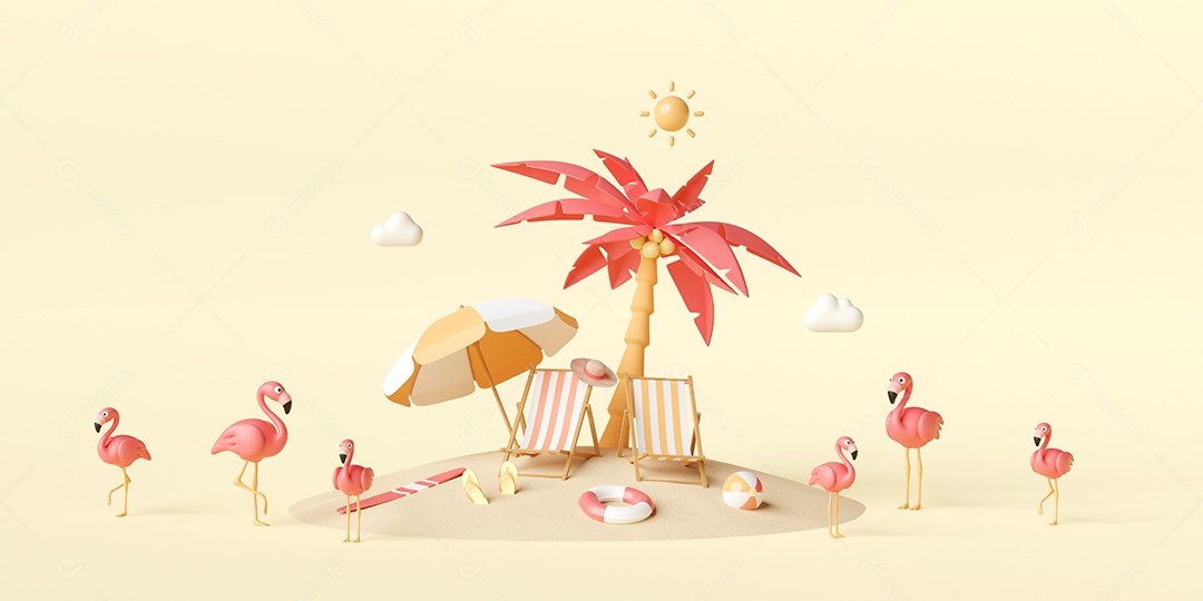 Conceito de férias de verão, uma praia de verão com guarda-sol