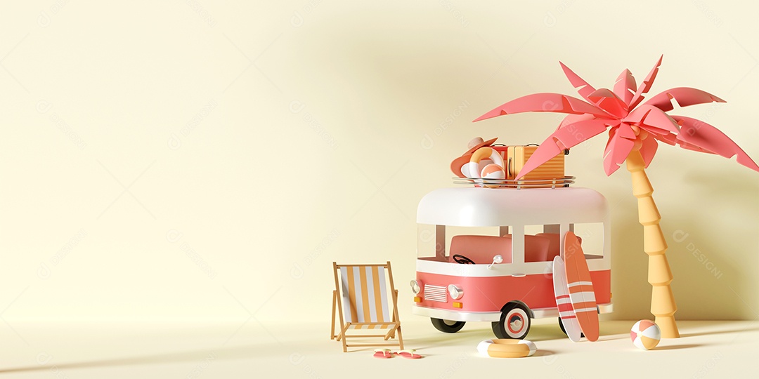 Conceito de férias de verão, viajar para a praia de van carregando