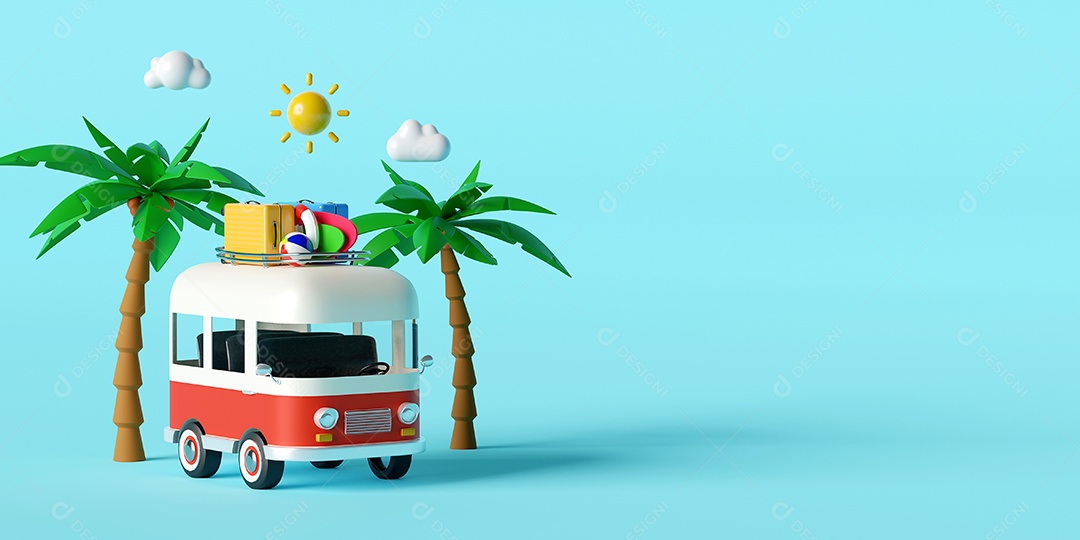 Conceito de férias de verão, viajar para a praia de van carregando