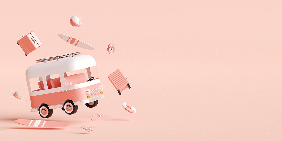 Conceito de férias de verão, viajar para a praia de van carregando