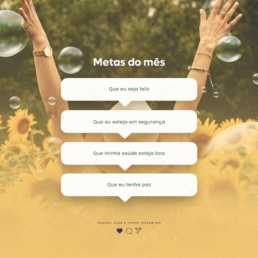 Meta do mês que eu seja feliz Frase Motivacional Social Media PSD Editável