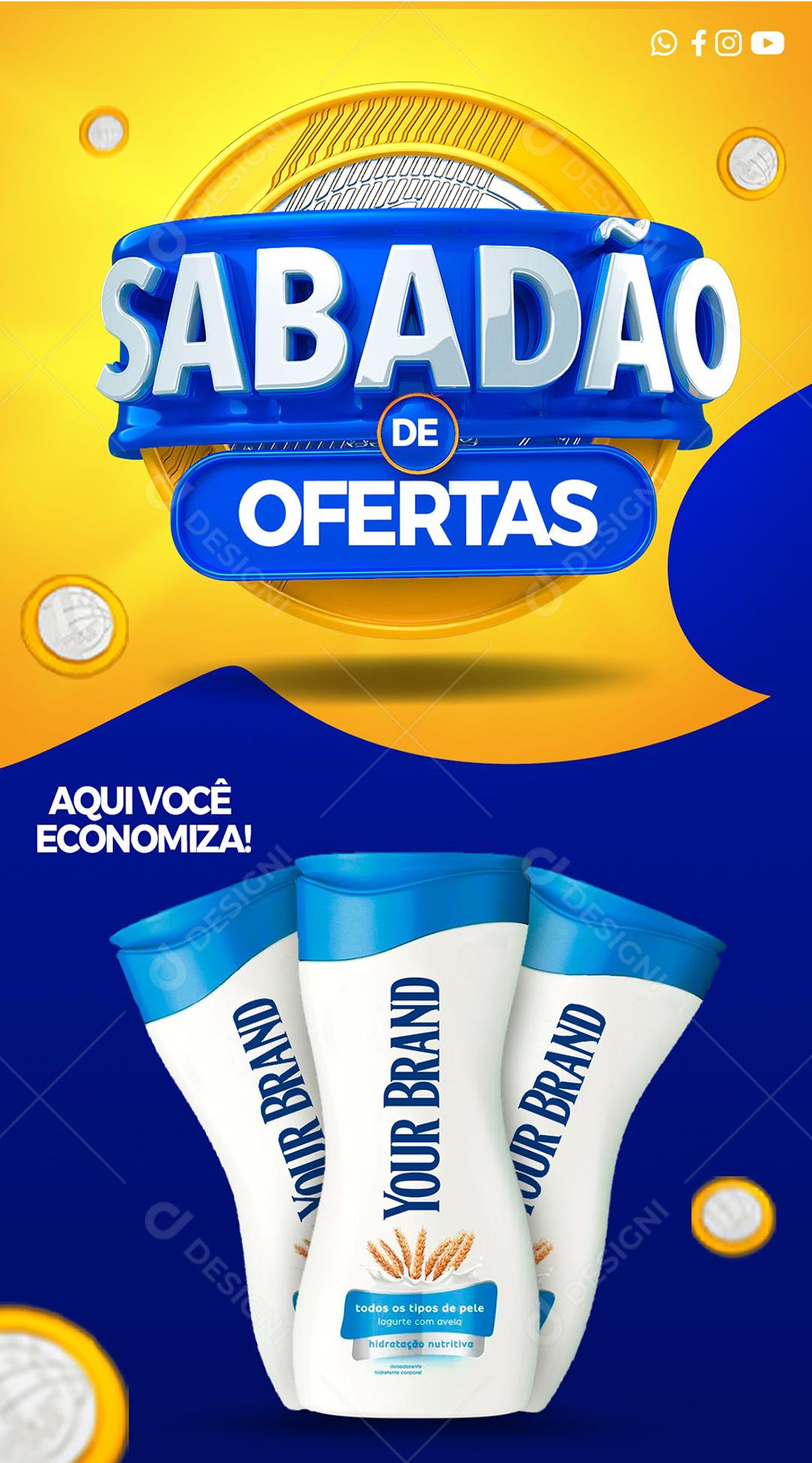 Social Media Story Sabadão de Ofertas Produtos Supermercados Template Azul PSD Editável