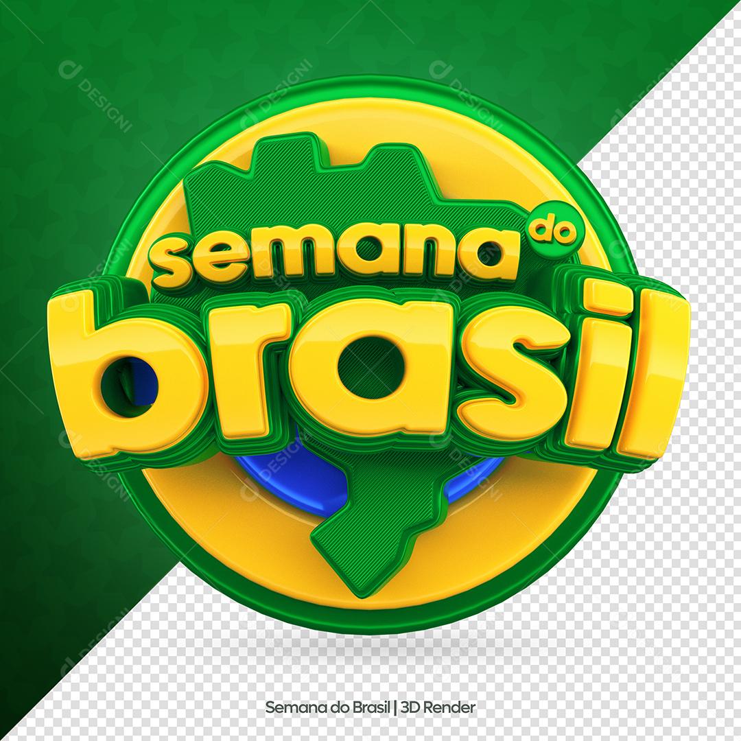Semana do Brasil Selo 3D Amarelo e Verde para Composição PSD