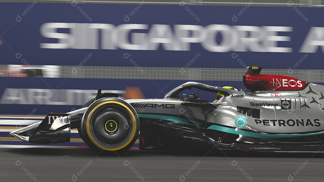 3D illustration of Mercedes F1 car Sao Paulo, Brazil.