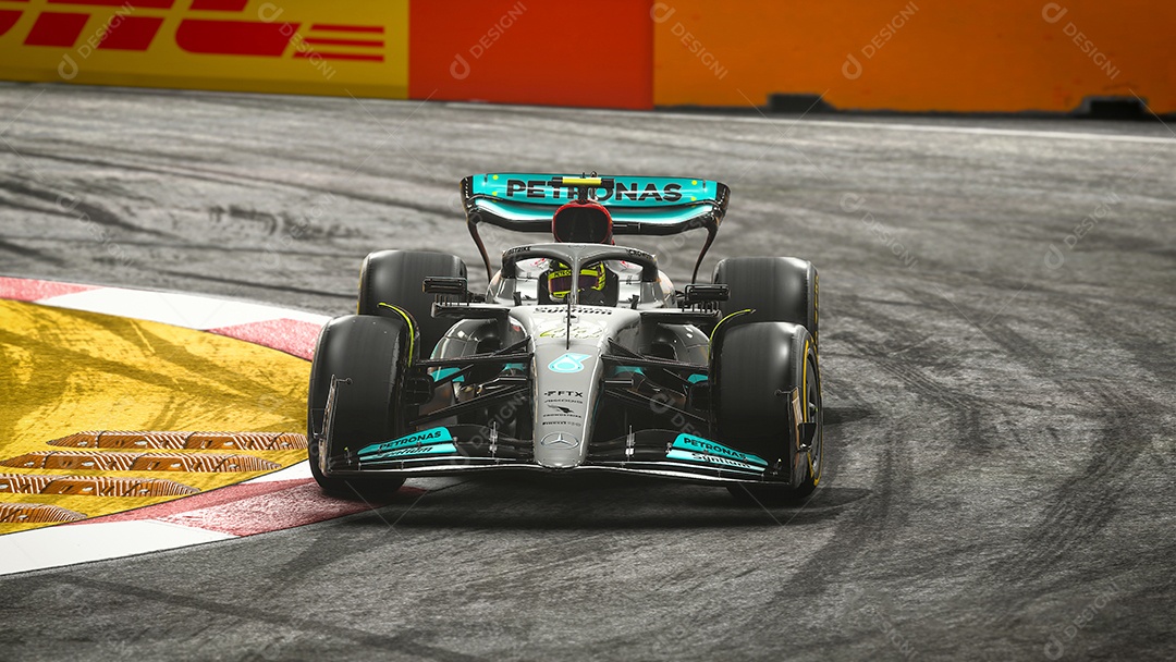 Ilustração 3D do carro Mercedes F1 São Paulo, Brasil.